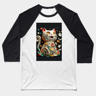 Cool cat portrait Paper art style Baseball T-Shirt